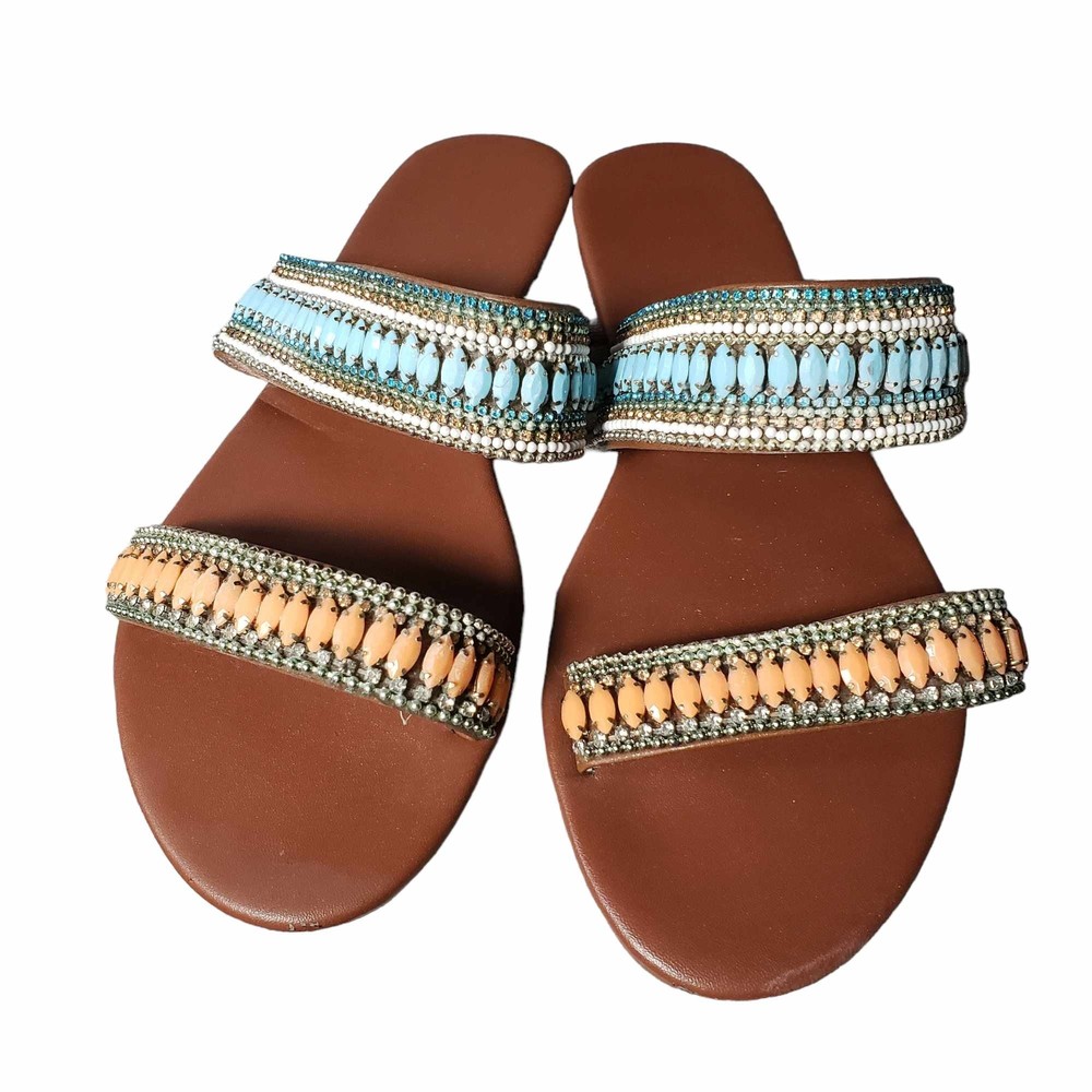 Unbranded size 9 Turquoise & Peach Flat Sandals